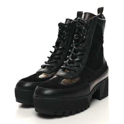 Louis Vuitton Suede Calfskin Monogram Laureate Platform Desert Boots 38.5 Black 3 of 8