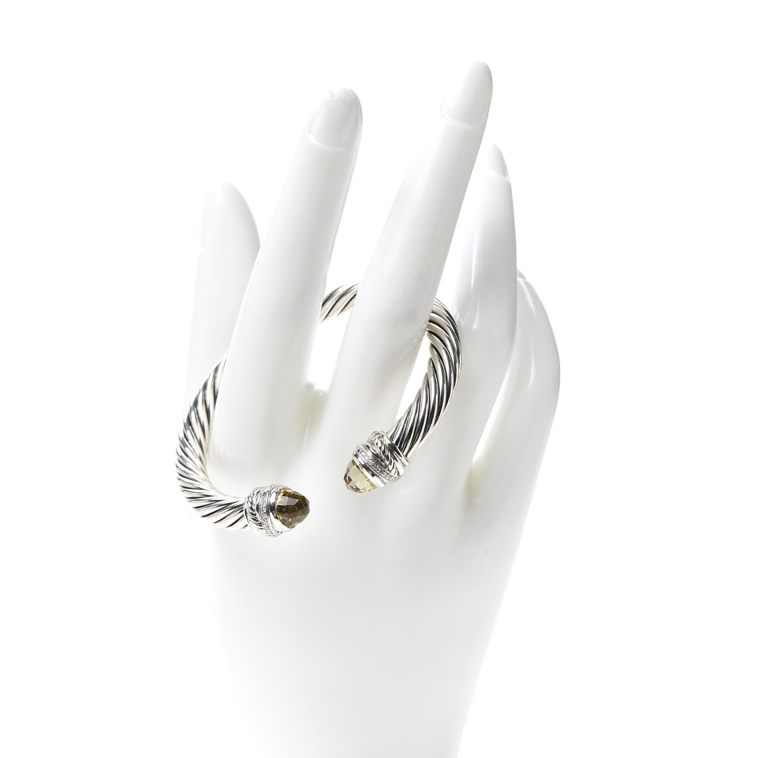 David Yurman Sterling Silver Diamond Lemon Citrine 7mm Cable Crossover Bracelet 2 of 5