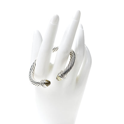 David Yurman Sterling Silver Diamond Lemon Citrine 7mm Cable Crossover Bracelet 2 of 5