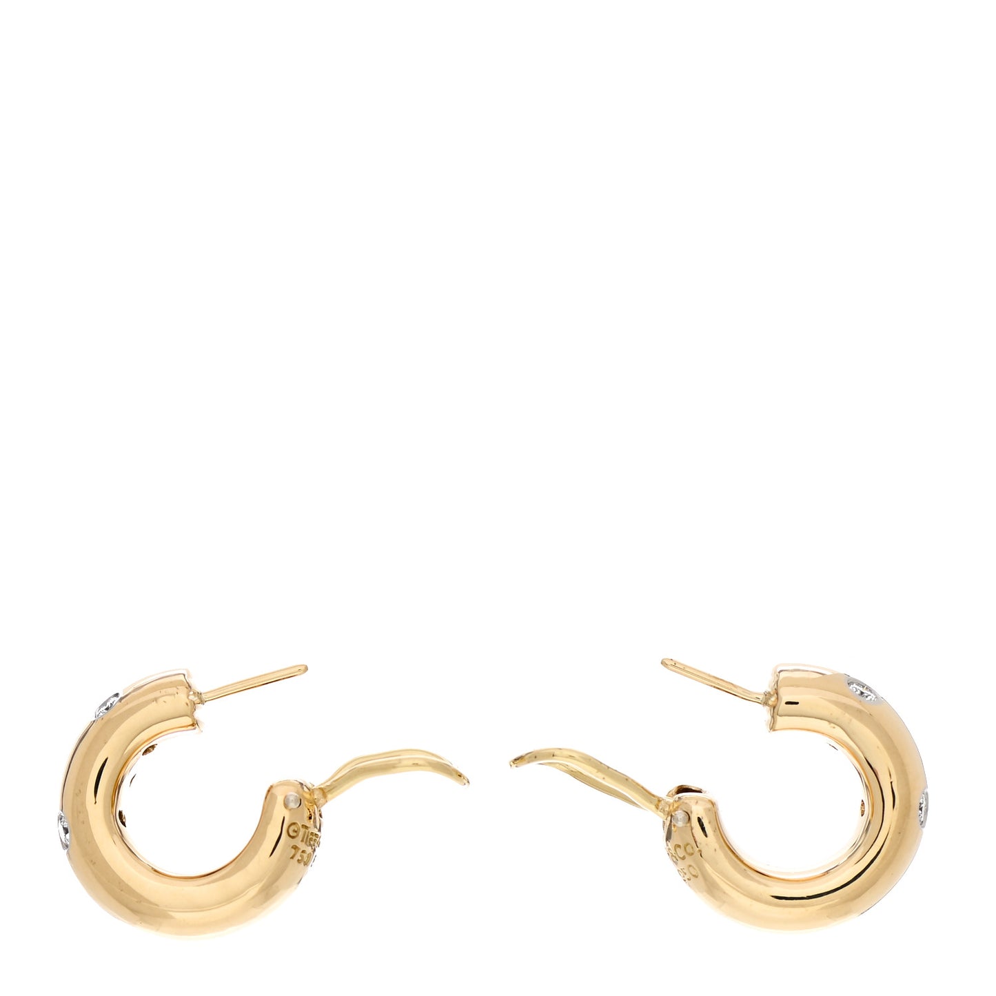 18K Yellow Gold Platinum Diamond Etoile Hoop Earrings