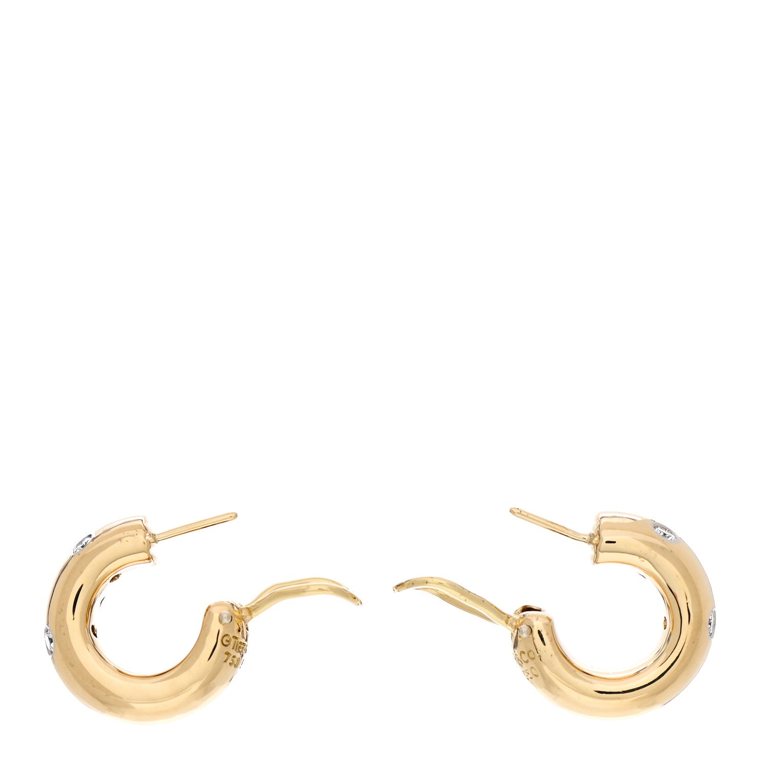 Tiffany 18K Yellow Gold Platinum Diamond Etoile Hoop Earrings 3 of 4