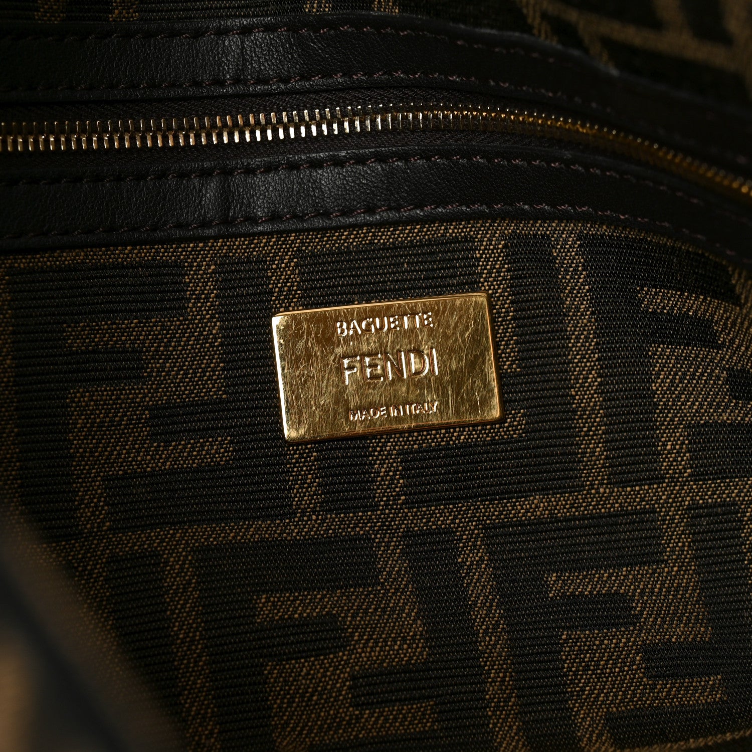 Fendi Fabric Jacquard FF 1974 Large Baguette Tobacco Moro Black 6 of 11