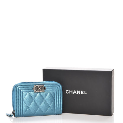Chanel Metallic Caviar Quilted Boy Zip Around Coin Purse Wallet Turquoise 8 of 8