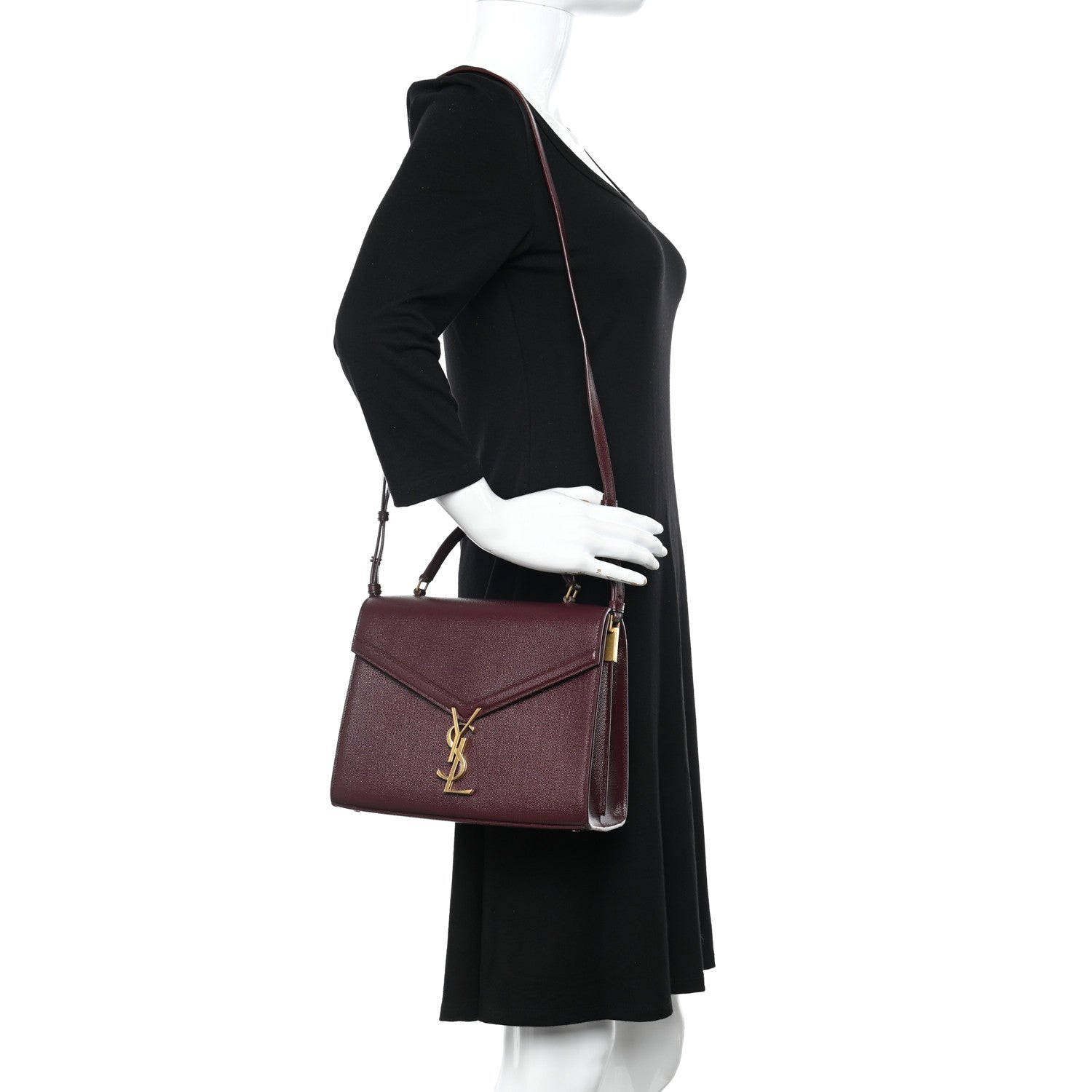 Saint Laurent Grain de Poudre Medium Classic Monogram Cassandra Top Handle Rouge Legion 2 of 15