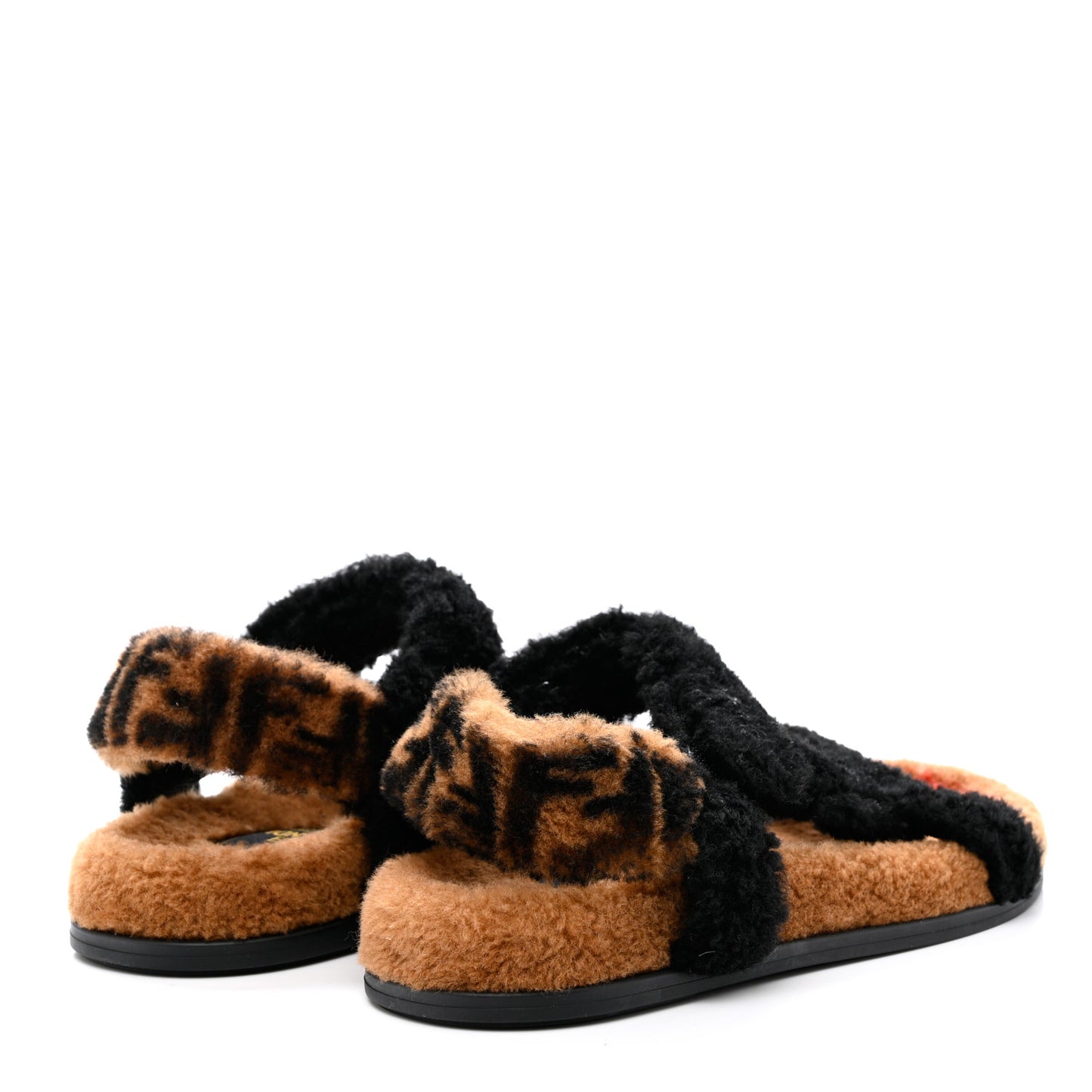 Shearling FF Fendi Feel Sandals 40 Tobacco Black