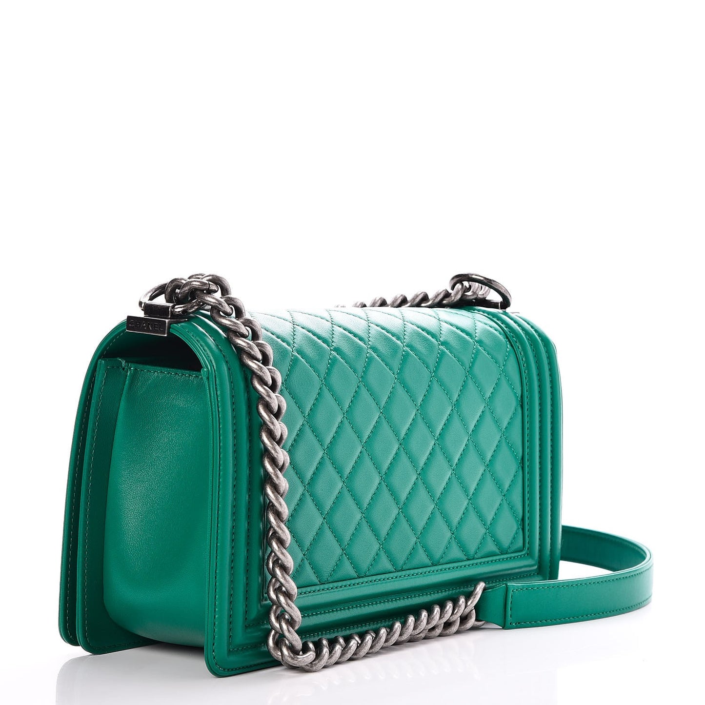 Lambskin Quilted Medium Boy Flap Green