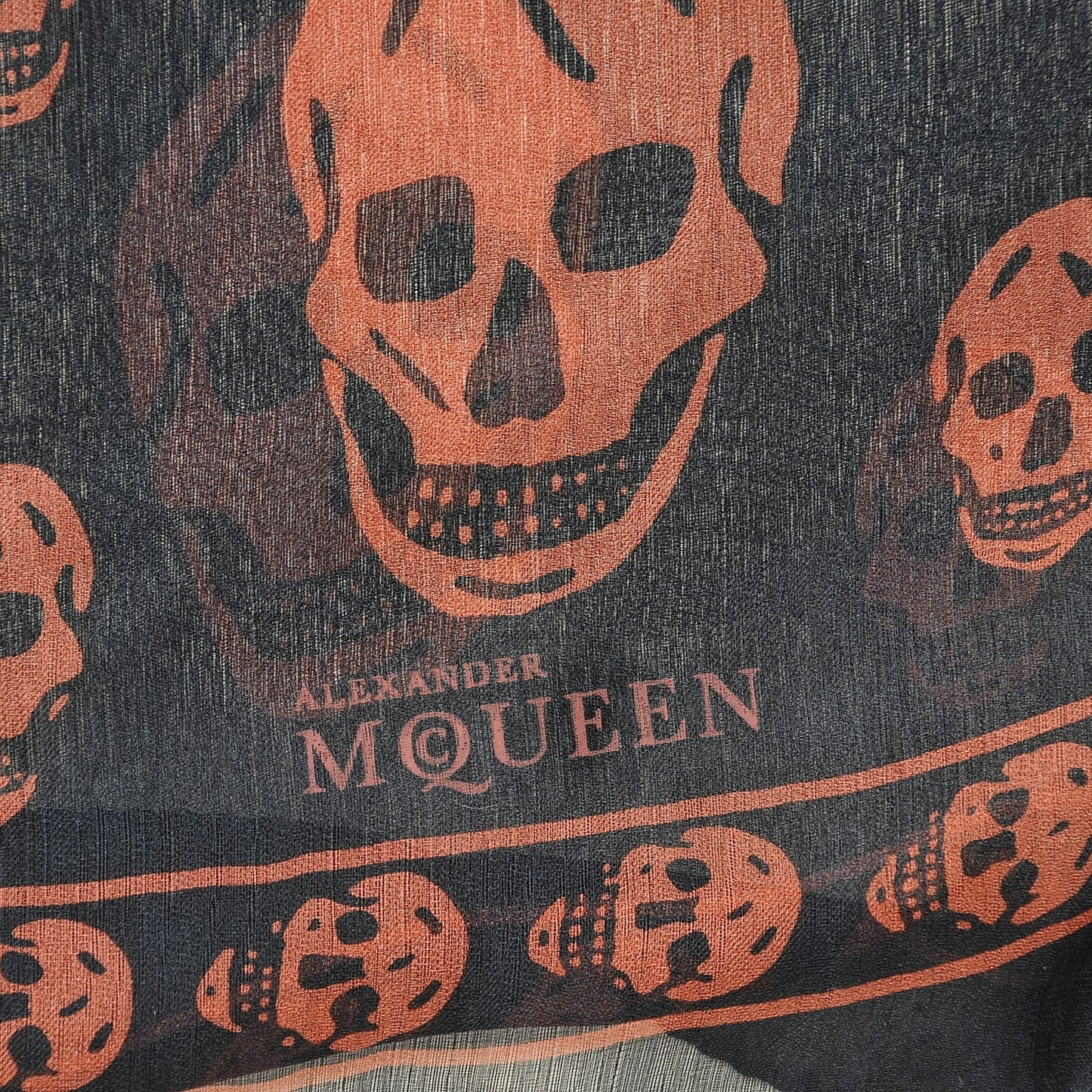 Silk Chiffon Skull Scarf Navy Orange