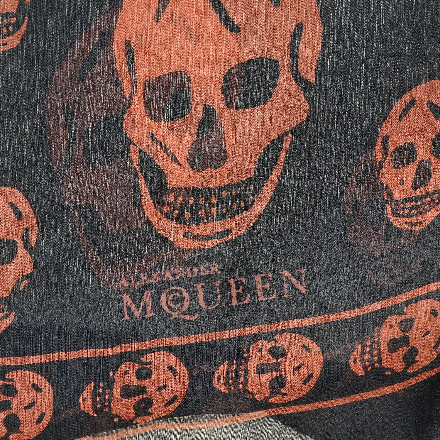 Alexander McQueen Silk Chiffon Skull Scarf Navy Orange 3 of 6