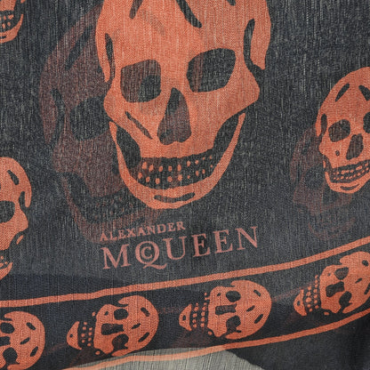 Alexander McQueen Silk Chiffon Skull Scarf Navy Orange 3 of 6