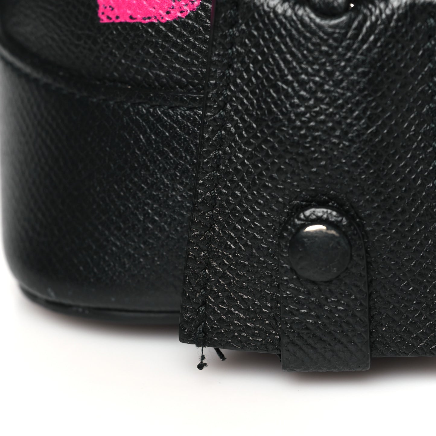 Signature Grained Calfskin Logo S Ville Top Handle Bag Black Rose Shocking