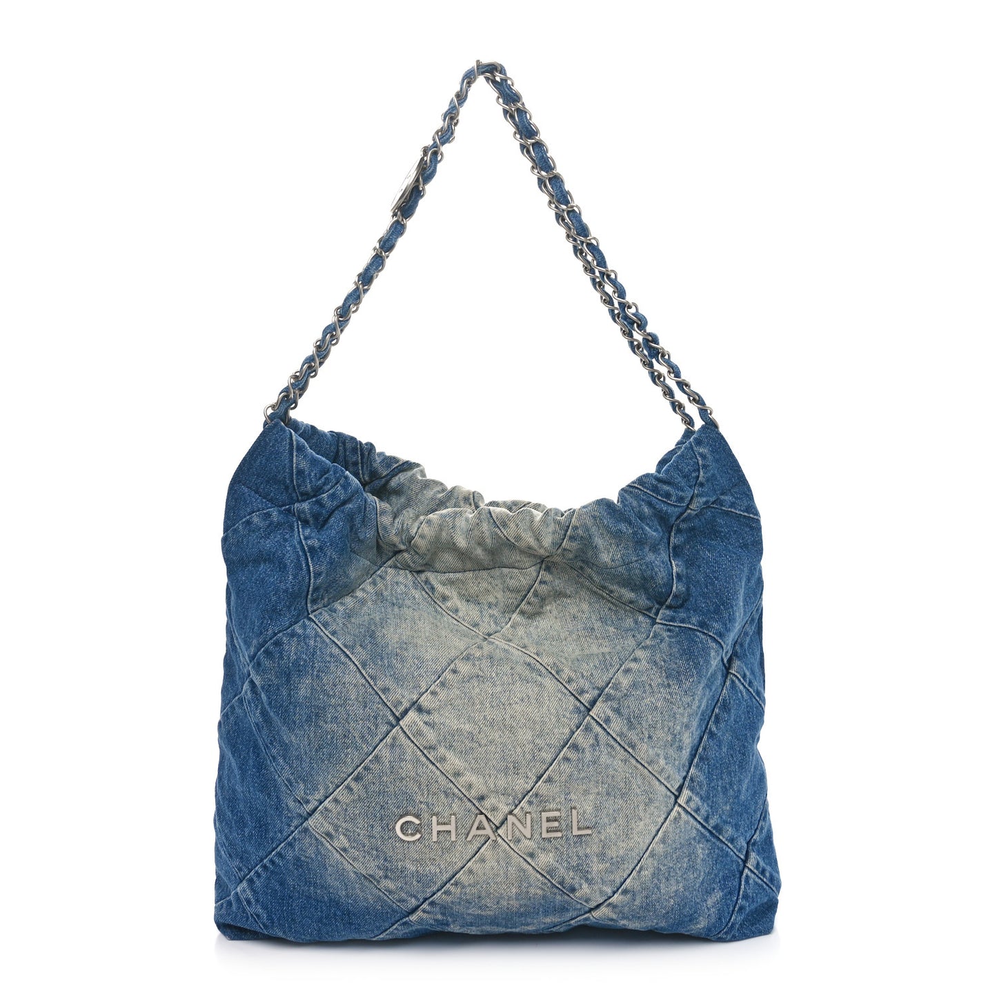 Denim Quilted Small Chanel 22 Blue