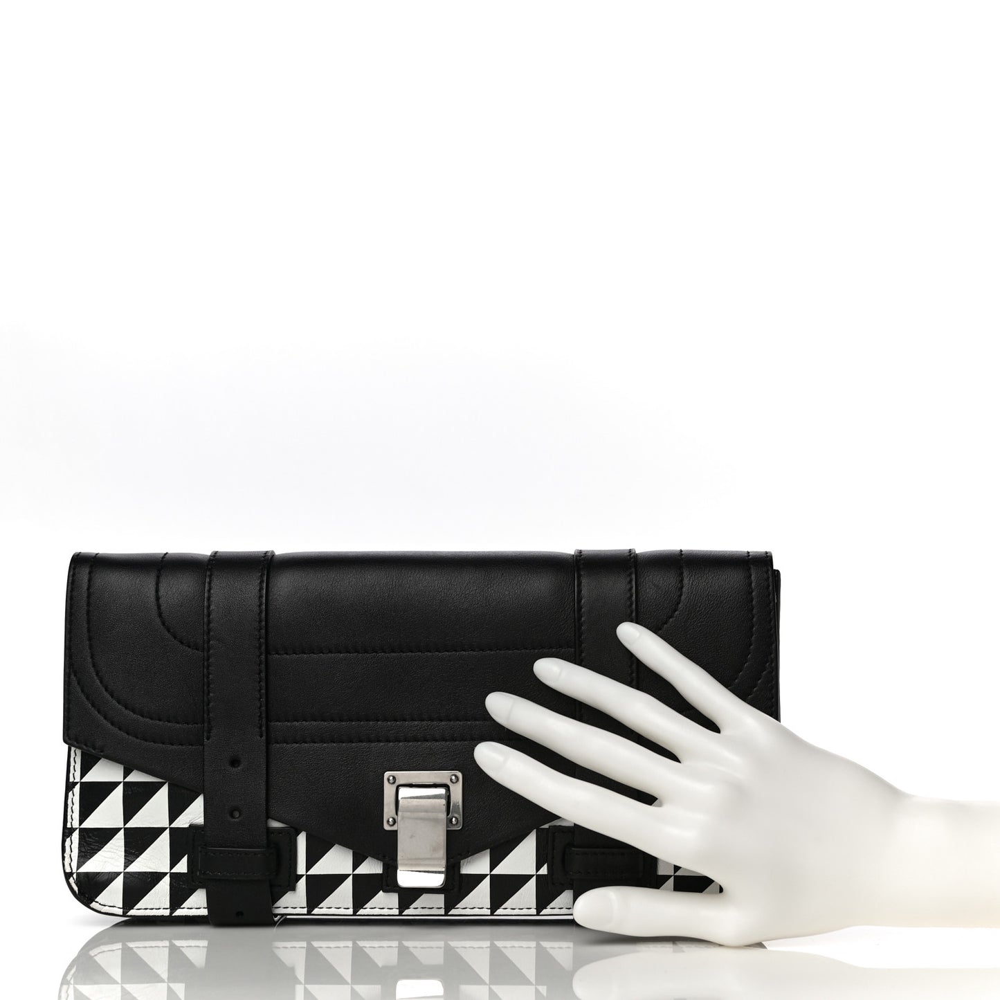 Triangle Print Calfskin PS1 Pochette Clutch Black White
