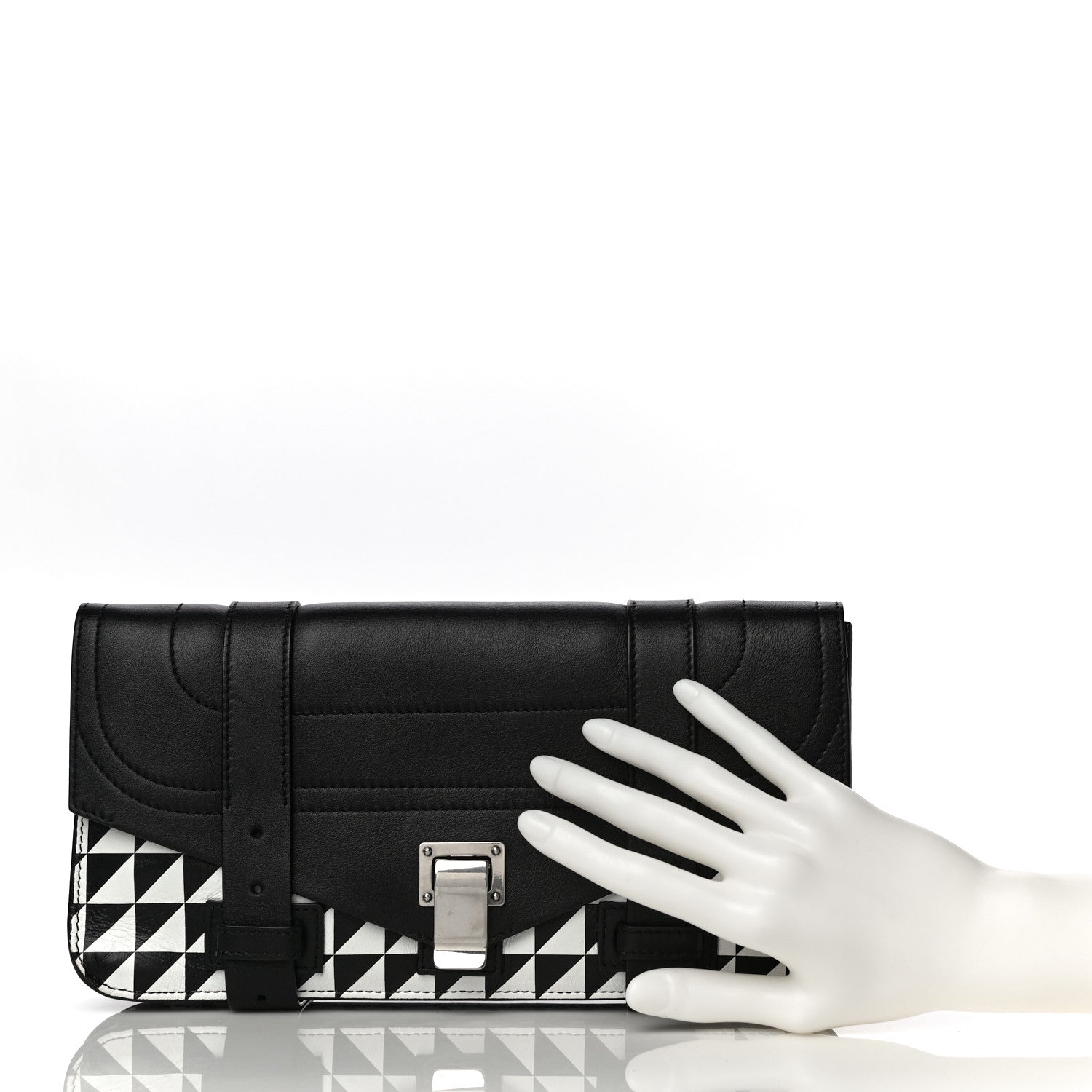 Proenza Schouler Triangle Print Calfskin PS1 Pochette Clutch Black White 2 of 11