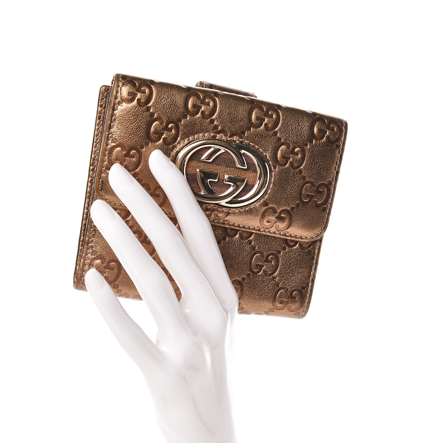 Gucci Metallic Guccissima Interlocking G French Flap Wallet Bronze 2 of 8