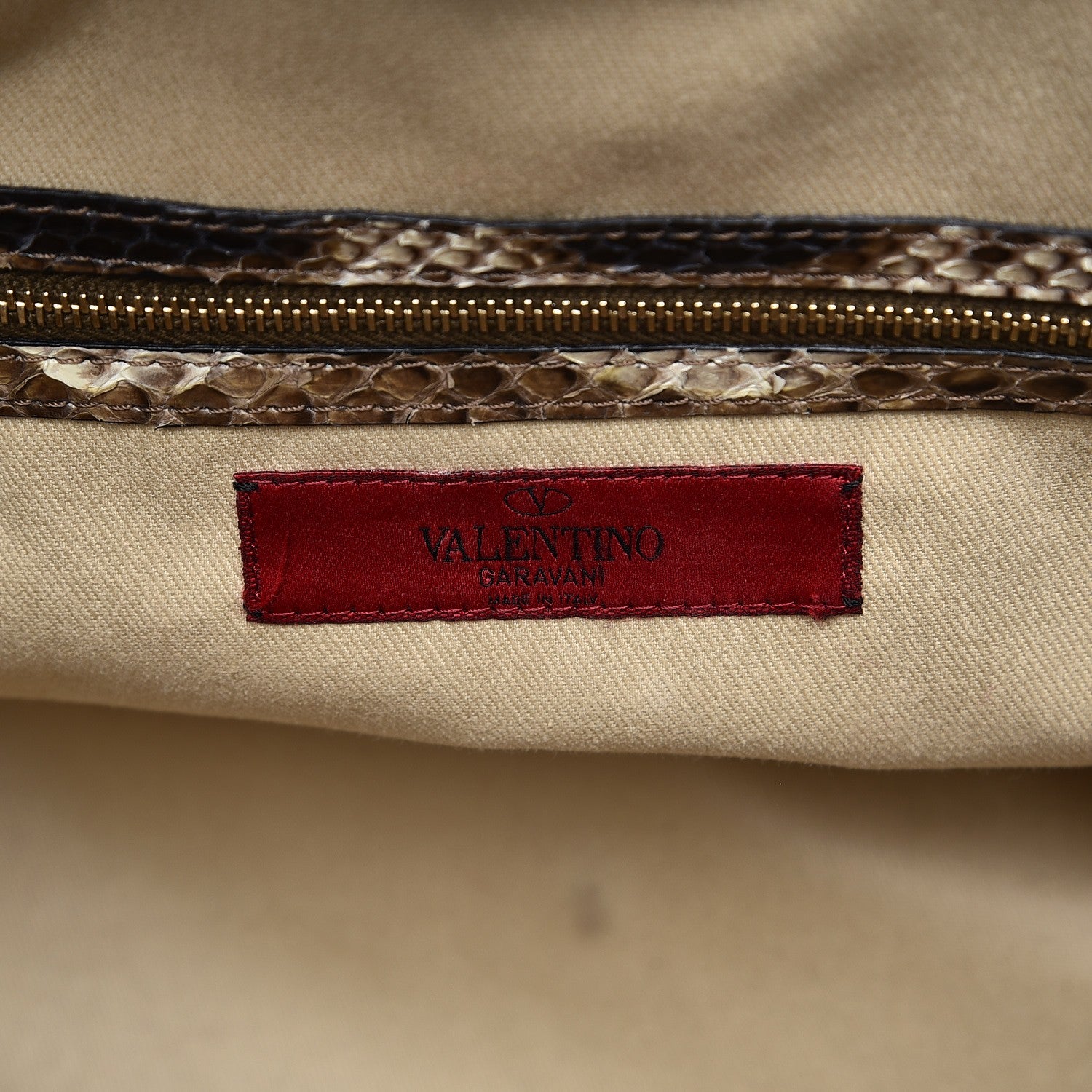 Valentino Garavani Python Rockstud Dome Satchel Beige 7 of 11