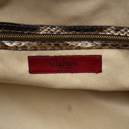 Valentino Garavani Python Rockstud Dome Satchel Beige 7 of 11