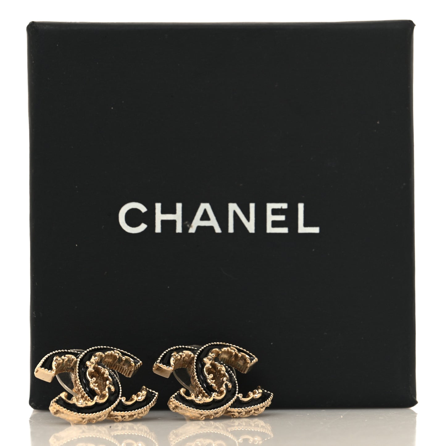 Enamel CC Baroque Earrings Black Gold