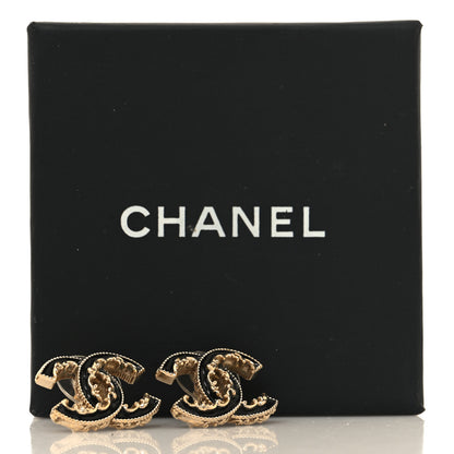 Chanel Enamel CC Baroque Earrings Black Gold 5 of 5