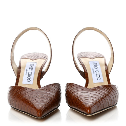 Jimmy Choo Calfskin Crocodile Embossed Thandi 65 Slingback Pumps 37 Cuoio 3 of 9