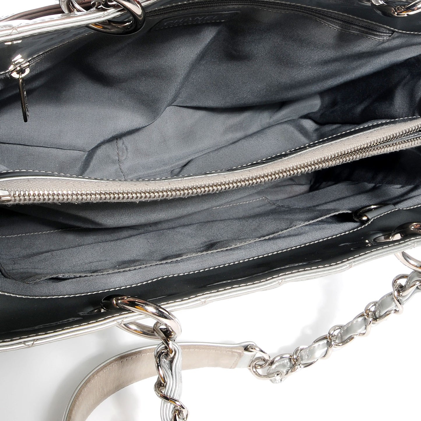Patent Leather GST Grand Shopping Tote Silver