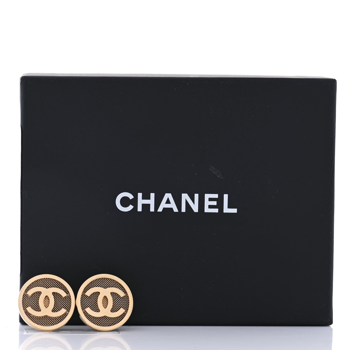 Metal Mesh Circle CC Earrings Gold