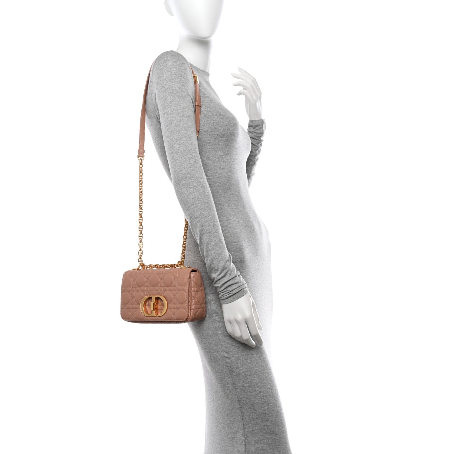 Christian Dior Grained Calfskin Cannage Small Caro Bag Rose De Vents 2 of 11