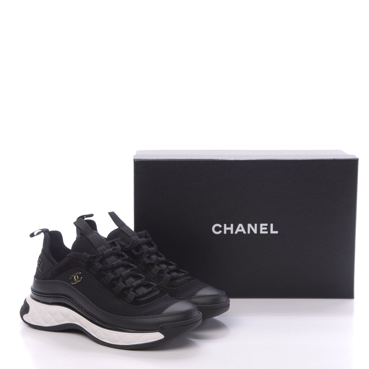 Velvet Calfskin Mixed Fibers CC Sneakers 38.5 Black