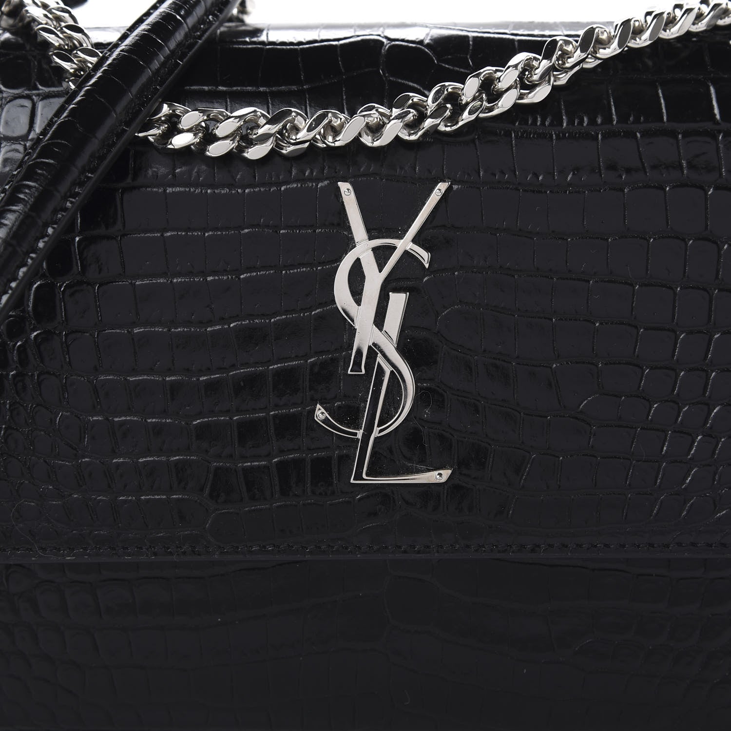 Saint Laurent Calfskin Crocodile Embossed Medium Monogram Sunset Black 9 of 11