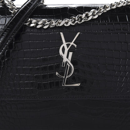 Saint Laurent Calfskin Crocodile Embossed Medium Monogram Sunset Black 9 of 11