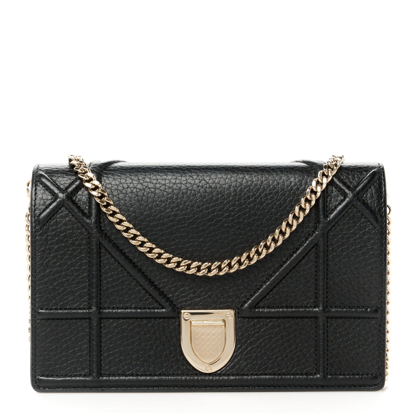 Grained Calfskin Diorama Wallet on Chain Pouch Black