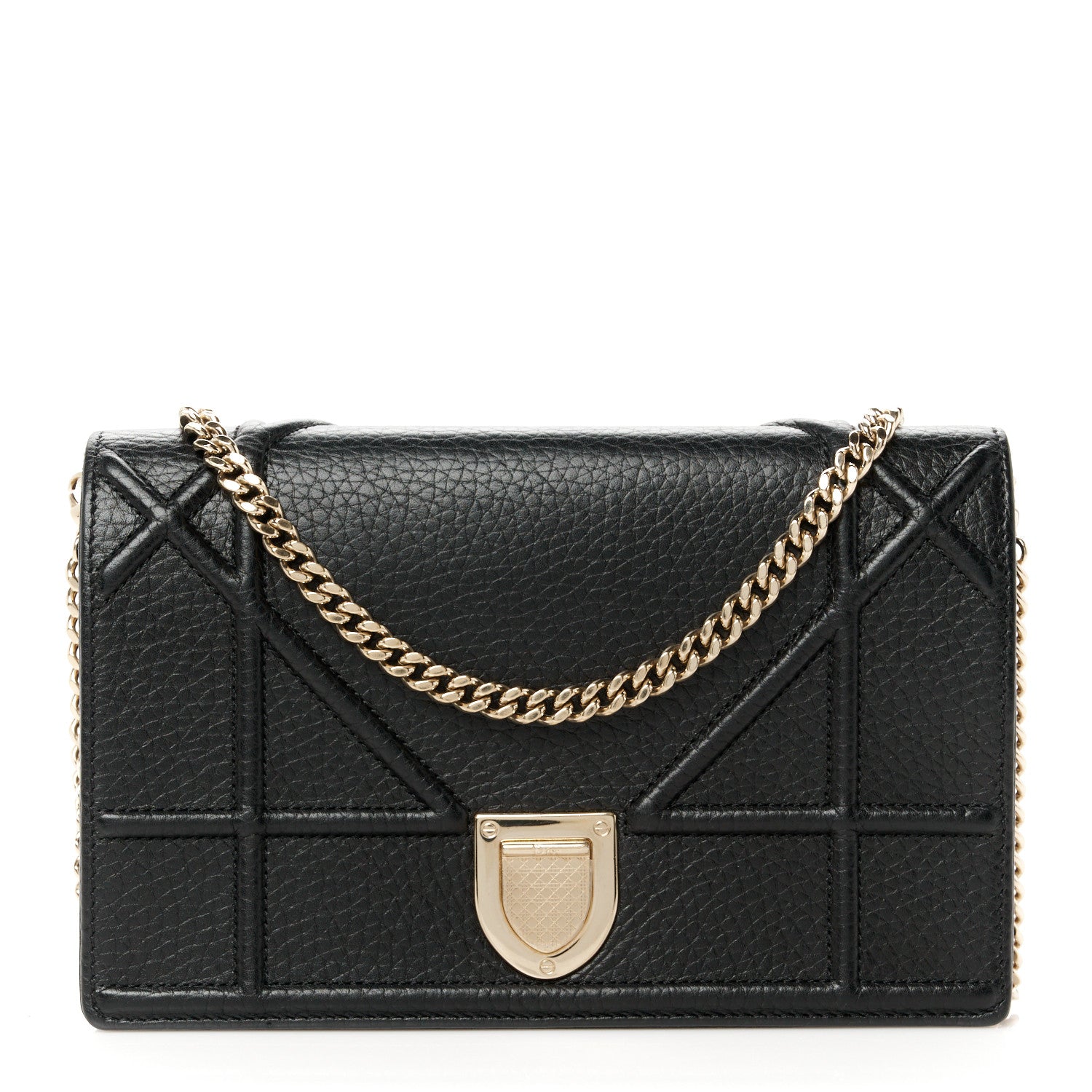 Christian Dior Grained Calfskin Diorama Wallet on Chain Pouch Black 1 of 10