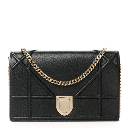 Christian Dior Grained Calfskin Diorama Wallet on Chain Pouch Black 1 of 10