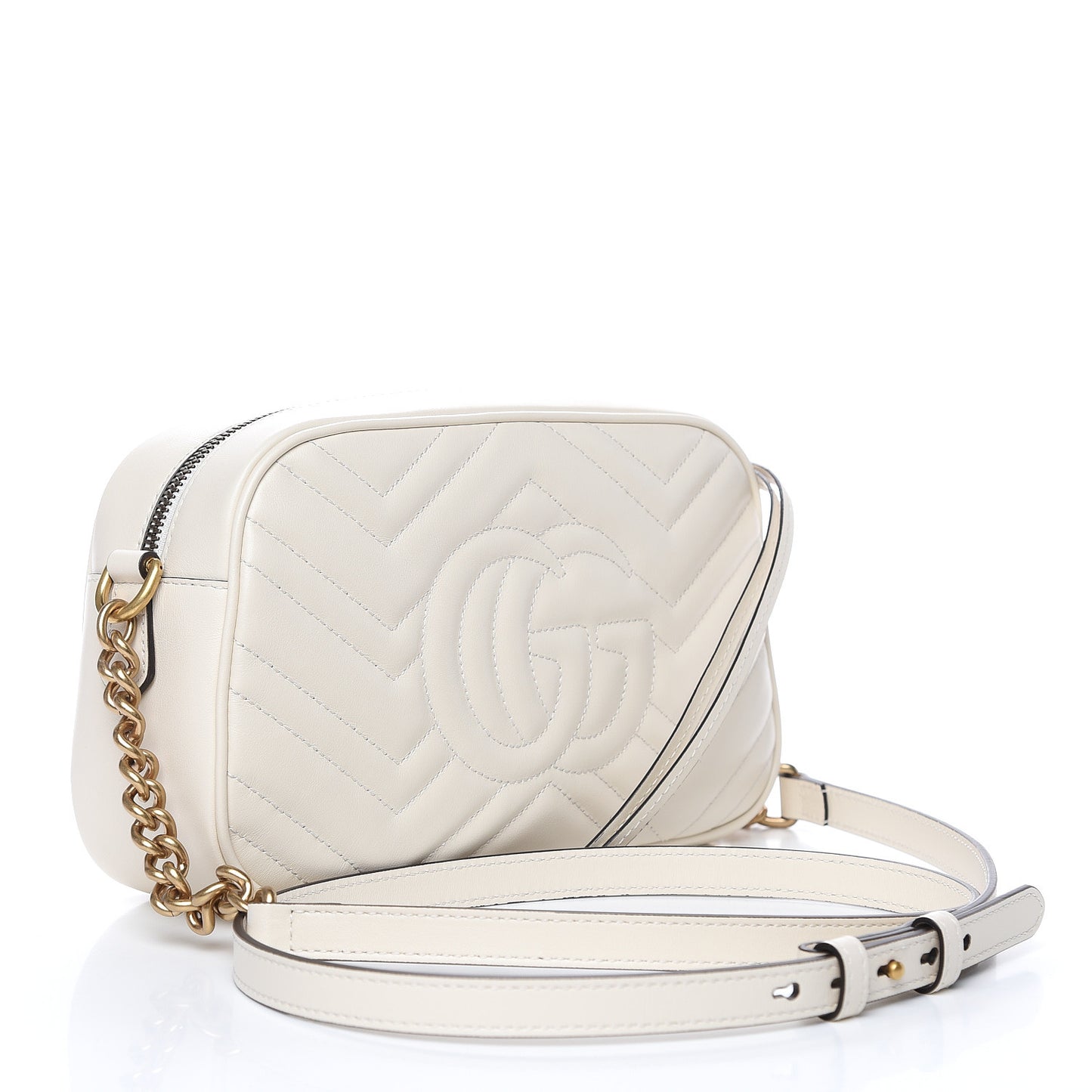 Calfskin Matelasse Small GG Marmont Chain Shoulder Bag White