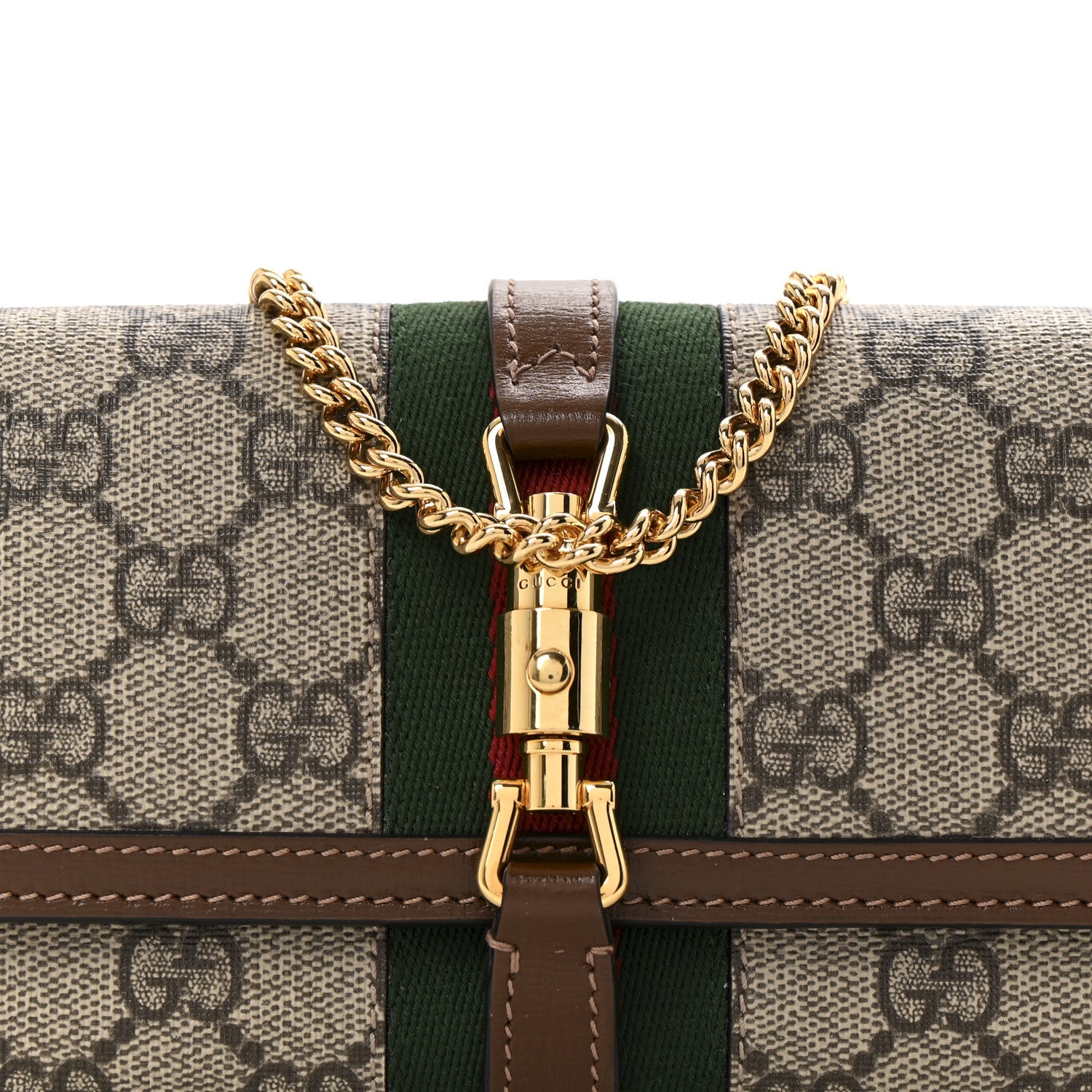 Gucci GG Supreme Monogram Azalea Calfskin Web Jackie 1961 Chain Wallet Beige Ebony Brown Sugar 8 of 10