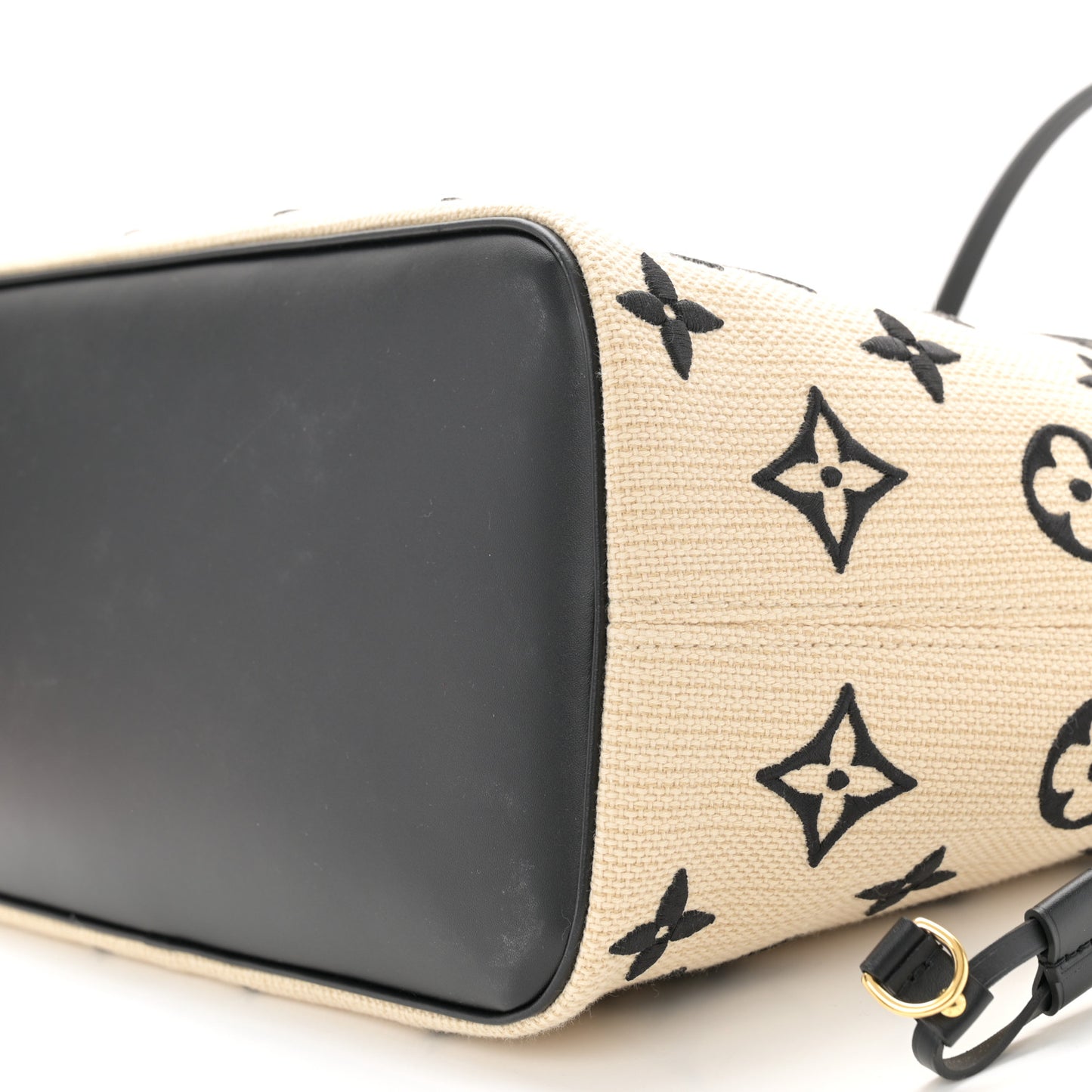 Cotton Monogram Embroidered Neverfull MM Beige Black