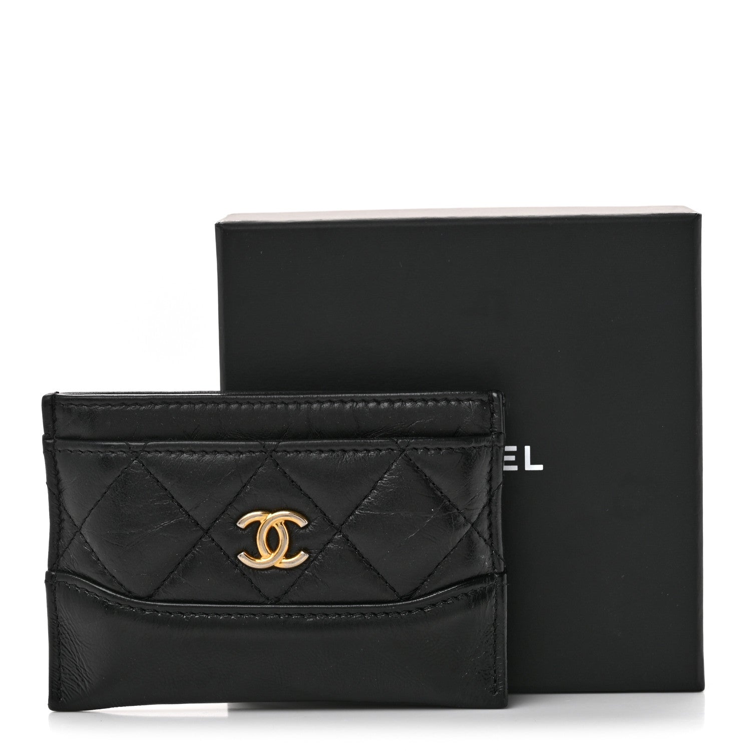 Chanel Aged Calfskin Quilted Gabrielle Card Holder Black 9 of 9