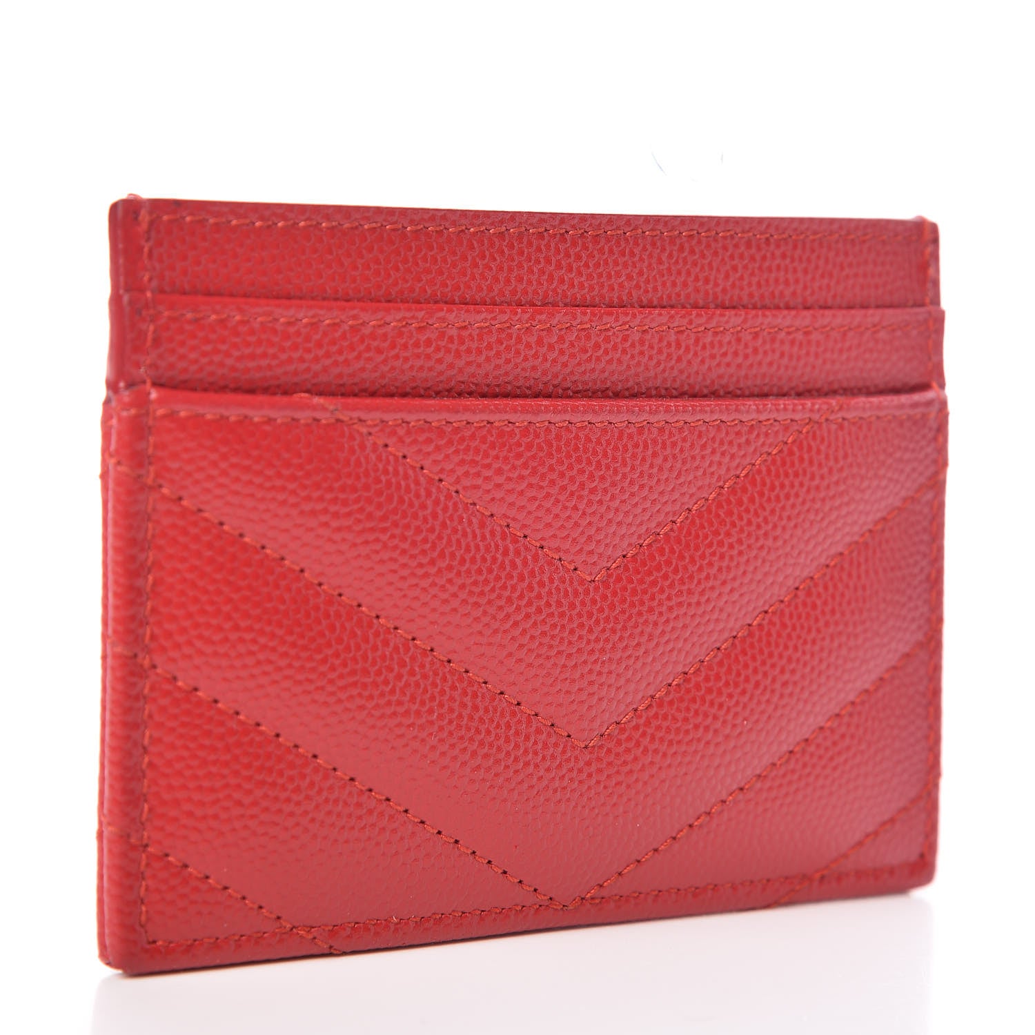 Saint Laurent Grain De Poudre Matelasse Chevron Monogram Credit Card Case New Red 3 of 8