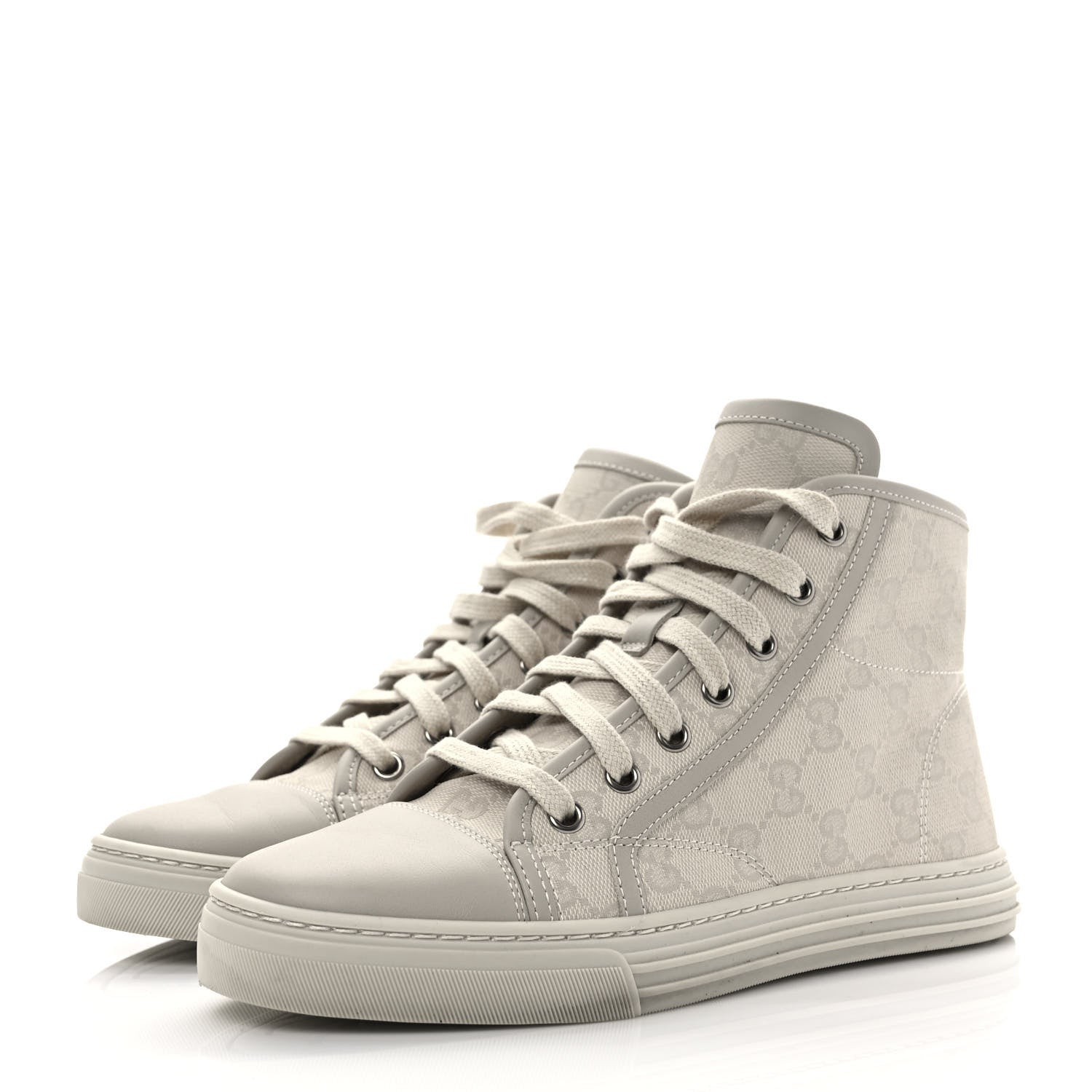 Gucci Washed Cotton GG Monogram Calfskin Womens High Top Sneakers 36 White Mystic White Great White 3 of 10