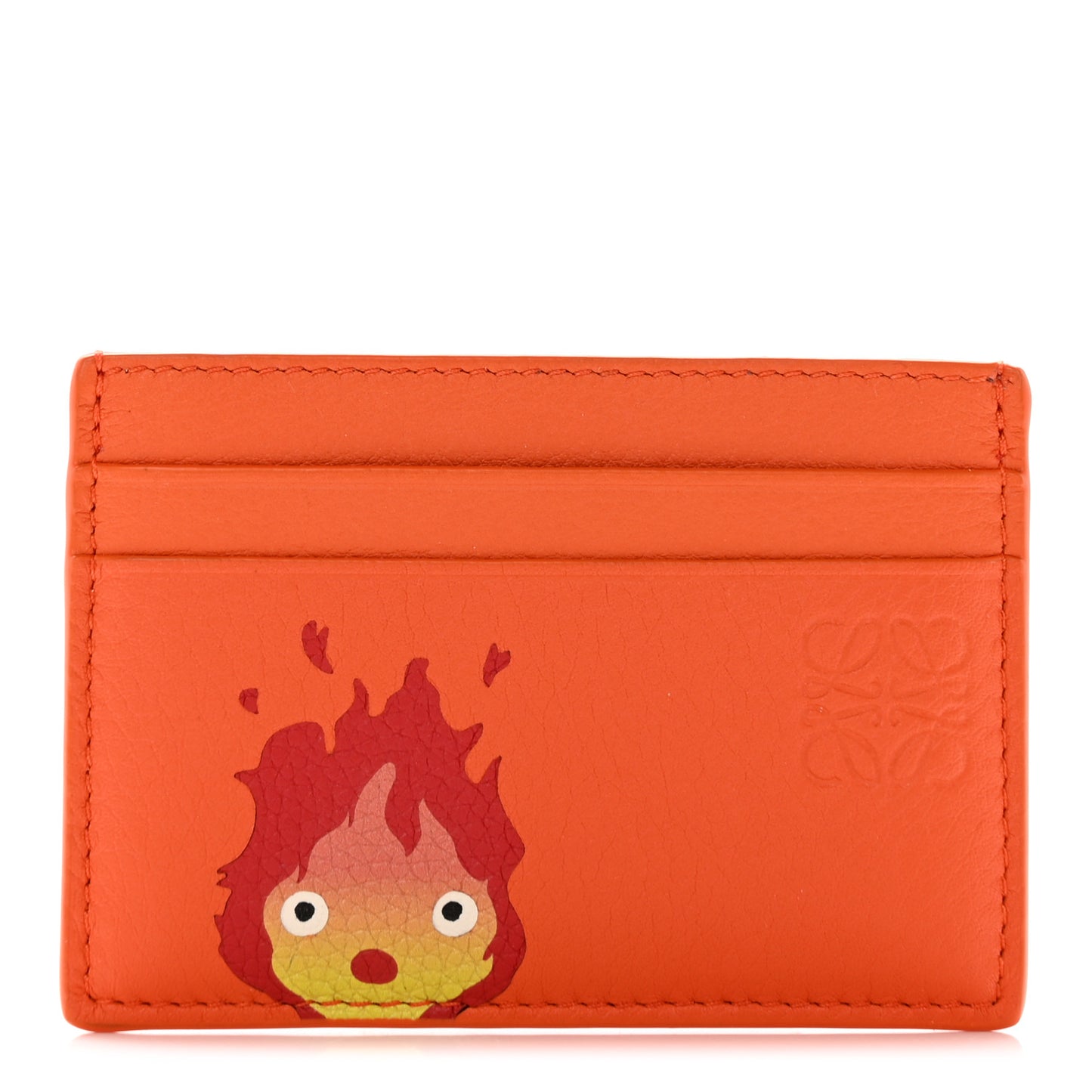 X HOWL'S MOVING CASTLE Calfskin Calcifer Card Holder Orange