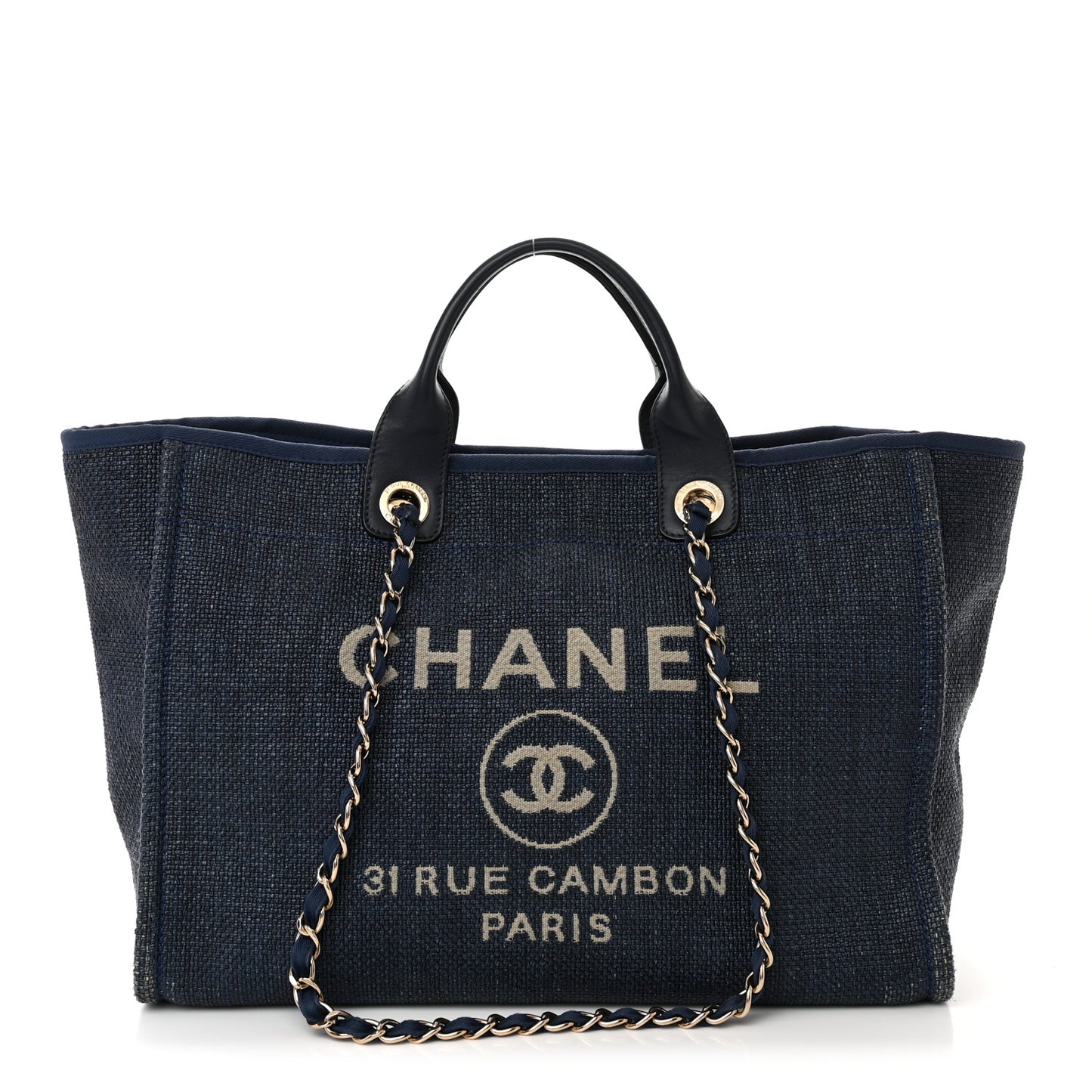 Woven Straw Large Deauville Tote Blue