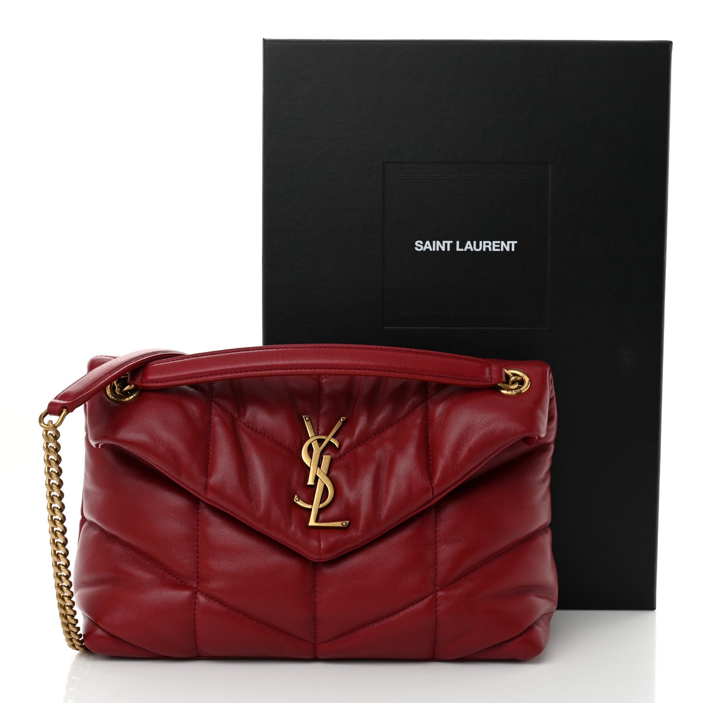 Lambskin Quilted Small Loulou Puffer Monogram Chain Satchel Red