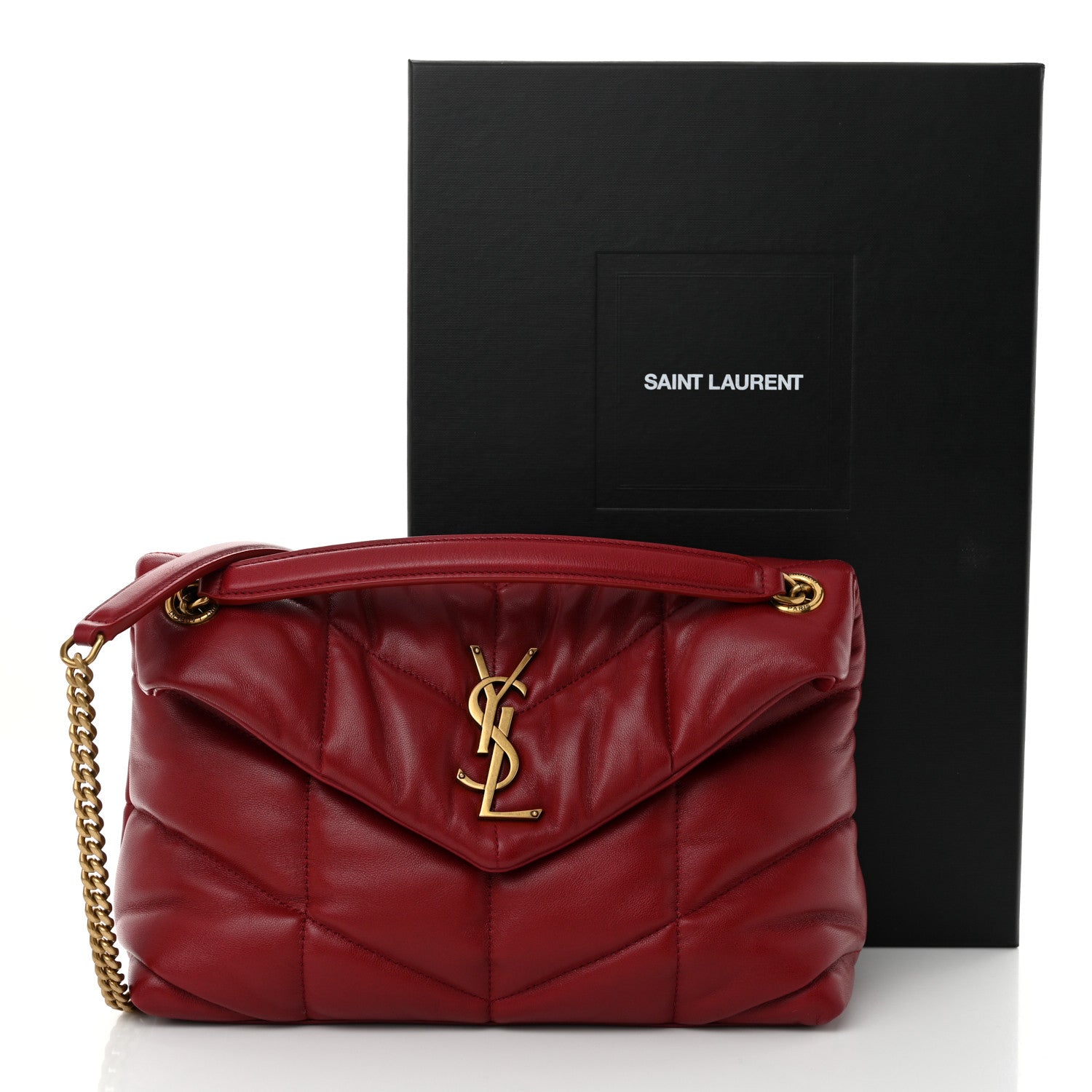 Saint Laurent Lambskin Quilted Small Loulou Puffer Monogram Chain Satchel Red 11 of 11