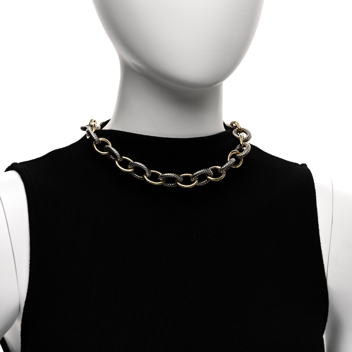 David Yurman Sterling Silver 18K Yellow Gold 18mm Oval Link Necklace 2 of 4