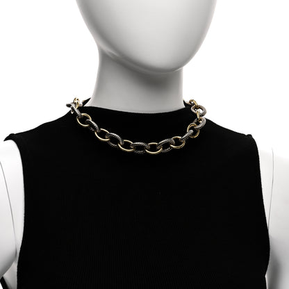 David Yurman Sterling Silver 18K Yellow Gold 18mm Oval Link Necklace 2 of 4