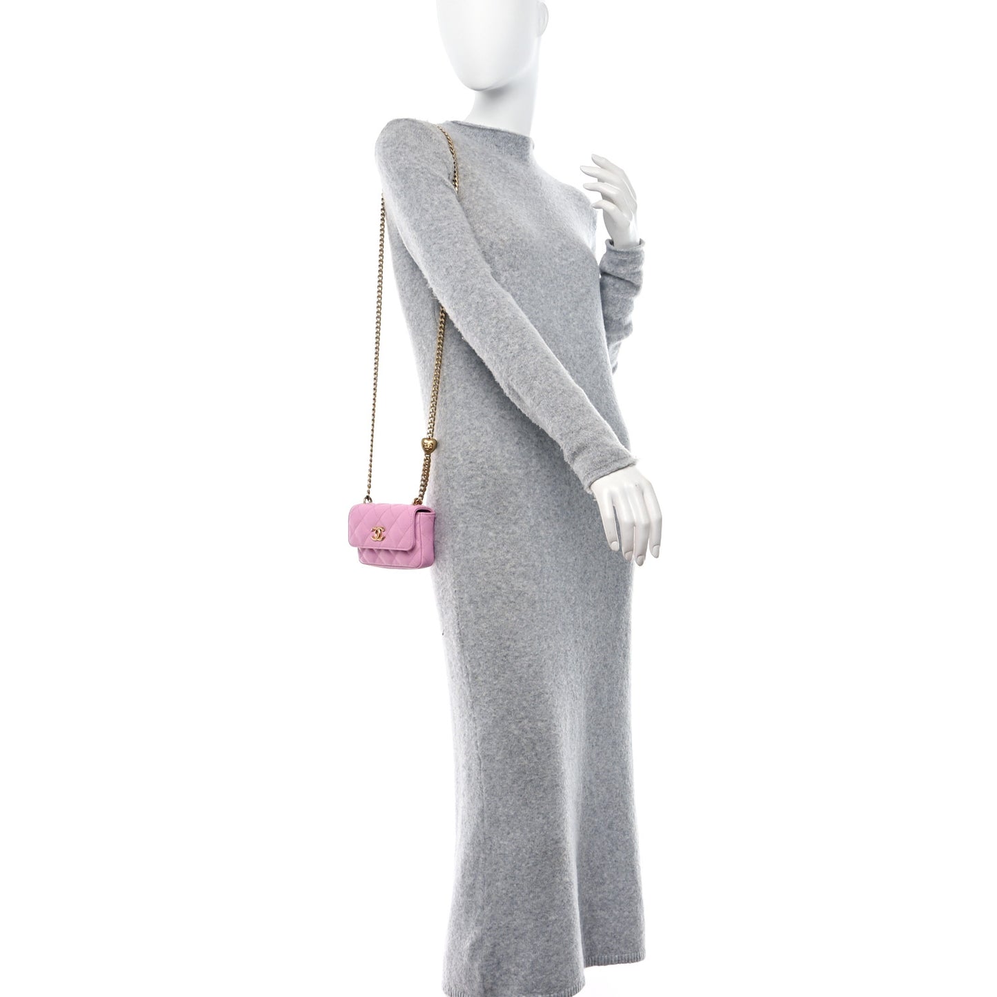 Caviar Quilted Sweetheart Clutch With Chain Pink