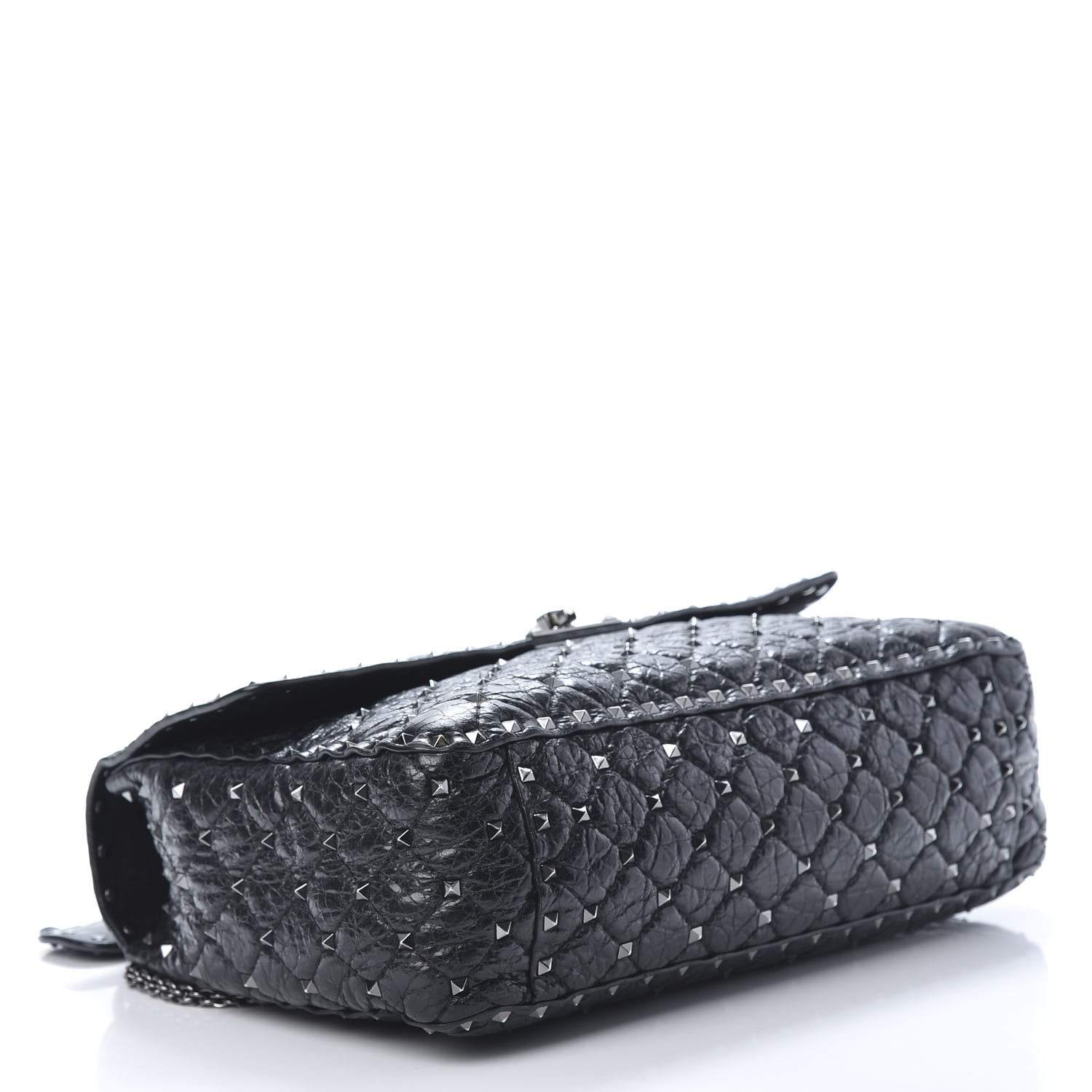 Valentino Garavani Craquele Nappa Large Rockstud Spike Shoulder Bag Black 4 of 9