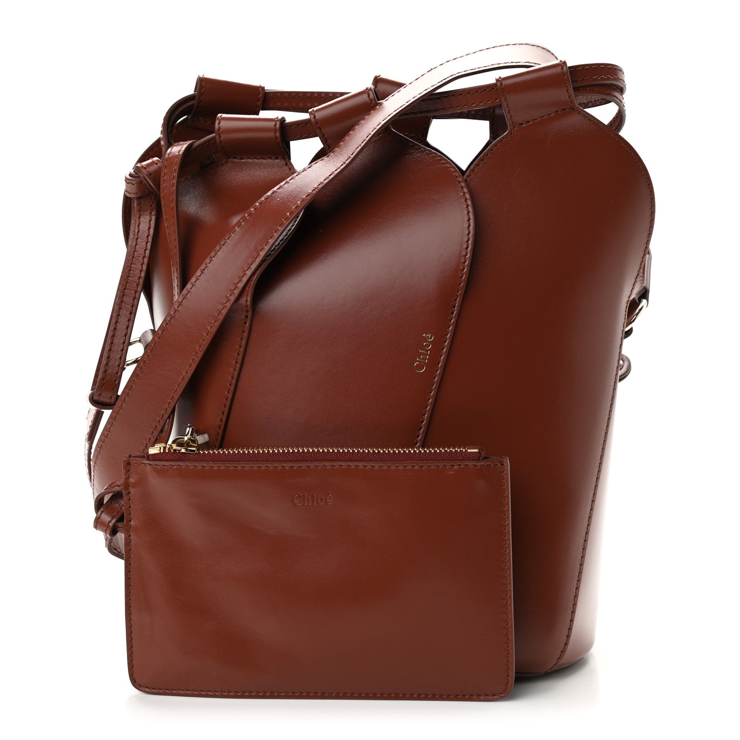 Chloe Smooth Grained Calfskin Small Tulip Bucket Bag Sepia Brown 1 of 13