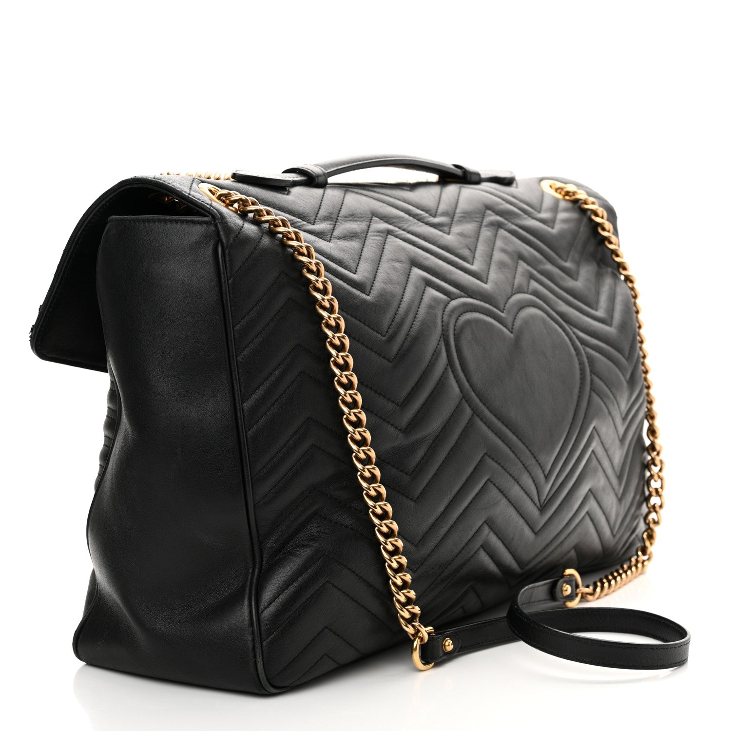 Gucci Calfskin Matelasse Maxi GG Marmont Top Handle Shoulder Bag Black Black 3 of 18