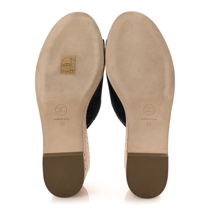 Chanel Suede Calfskin Cork CC Wedge Sandal 39 Navy Blue 6 of 10