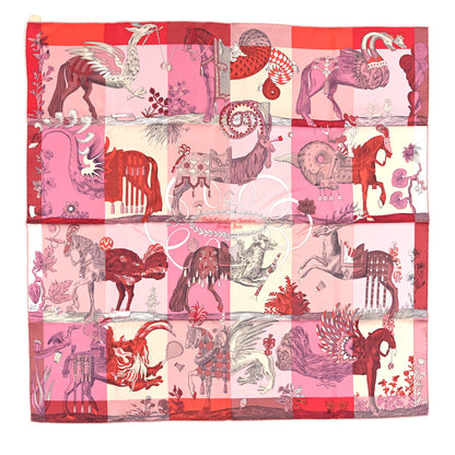 Hermes Silk Della Cavalleria Favolosa DJ Scarf 90 Rose Corail Gris 1 of 3